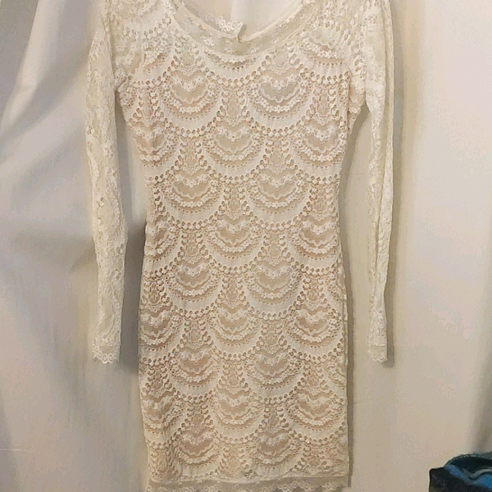 White knee length lace dress